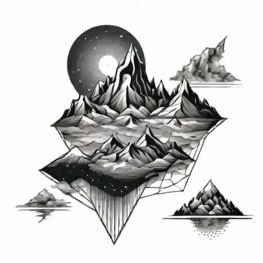 A Geometric Mountain Range With A Galaxy Sky Background