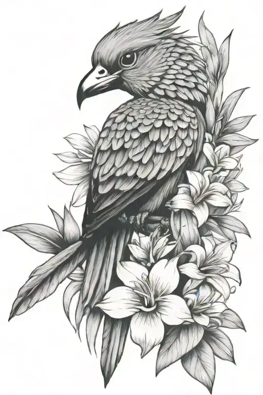 Quetzal Bird With Yucca Flower And Frangipani Flower