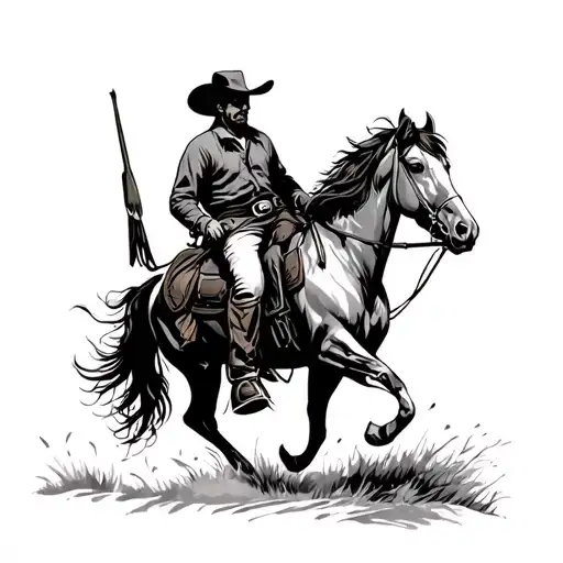 Cowboy Riding A Horse In Traditional Style