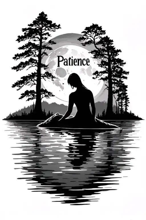 Moonlight Lake Scene With Patience Word
