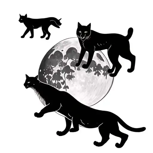 Moon With Pumas In A Forest That Turn Into Black Cats