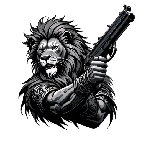 Lion Hair Warrior With A Gun