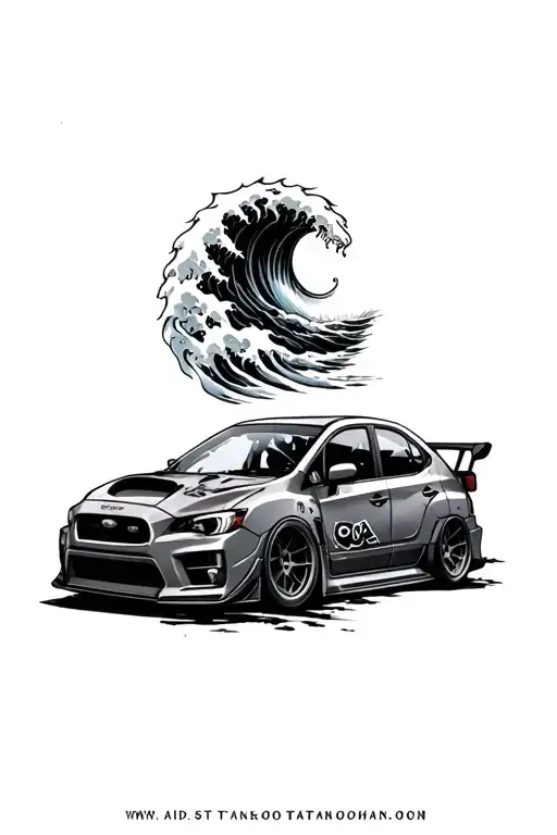 Wrx Sti And Oean Wave And Tattoo Design