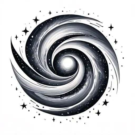 Spiral Galaxy With Stars And Planets In A Straight Line Going Downwards