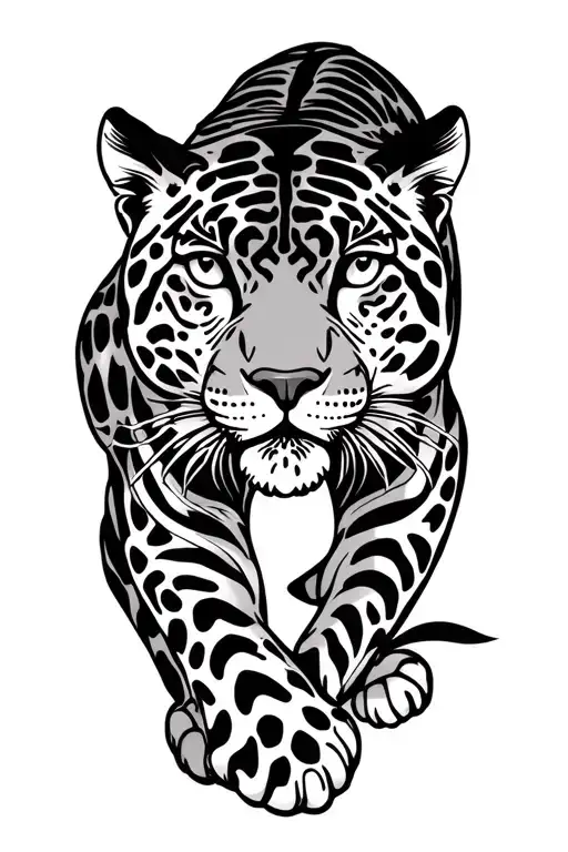 Jaguar Crawling Guyana Map Outline Intertwined