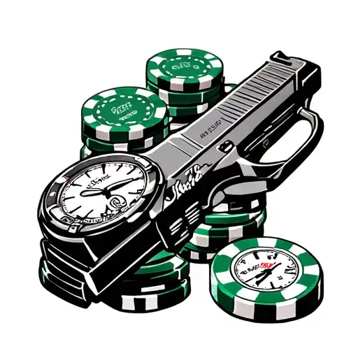 Glock And Casino Chip And Watch