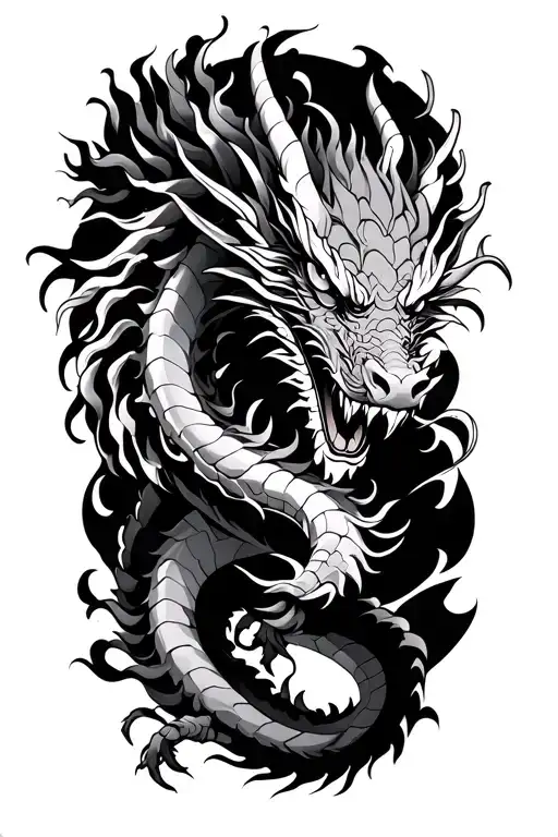 Fine Line Japanese Style Dragon For Forearm