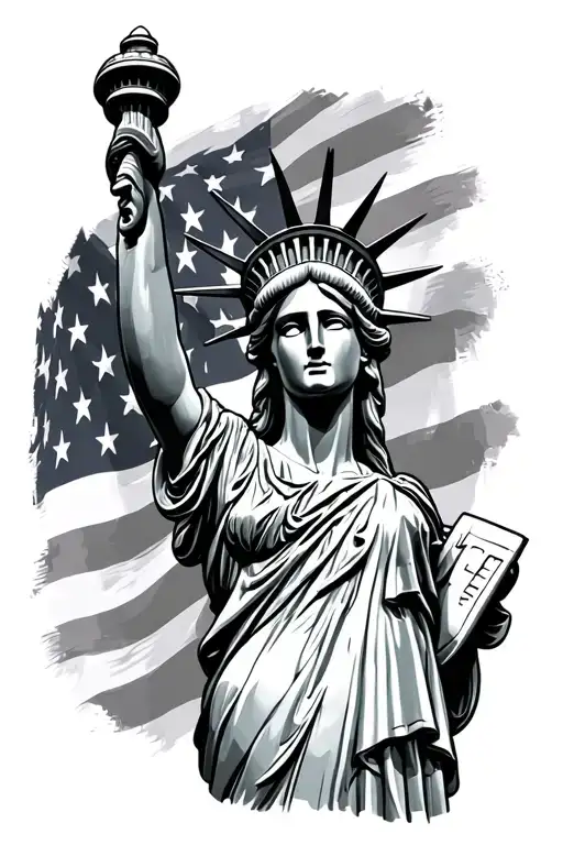 Sexy Statue Of Liberty With American Flag Background