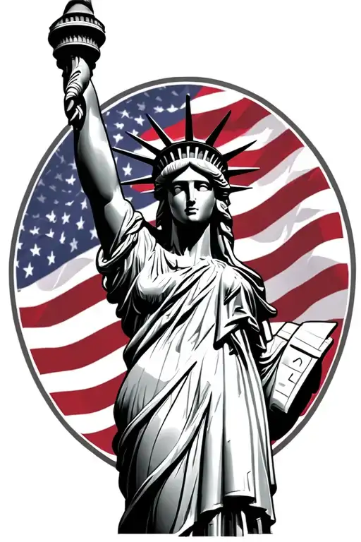 Sexy Statue Of Liberty With American Flag Background