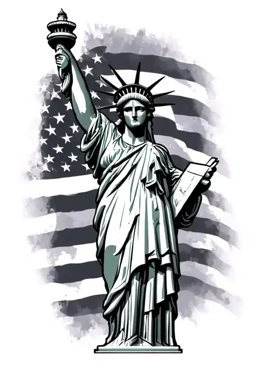 Attractive Statue Of Liberty With American Flag Background
