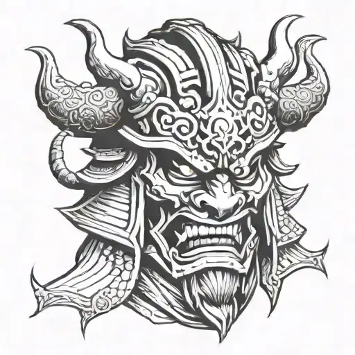 An Oni Mask Integrated Into A Traditional Samurai Helmet Design