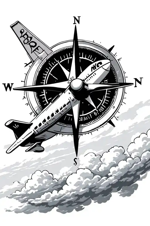Plane Flying Away From Compass In Clouds