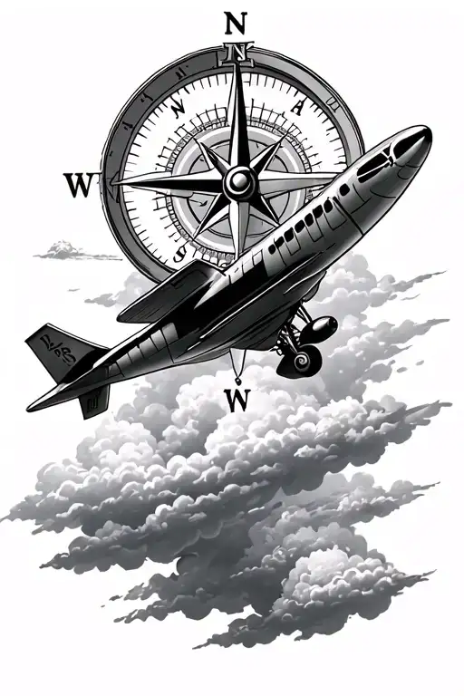 Plane Flying Away From Compass In Clouds