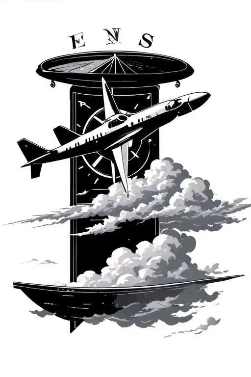 Plane Flying Away From Compass That Is In Clouds