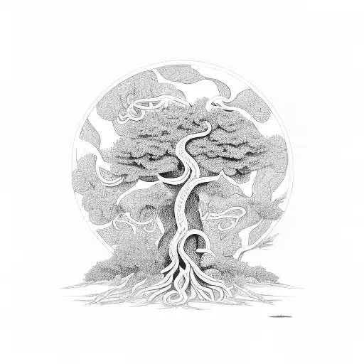 Tree With Snake And Long Roots