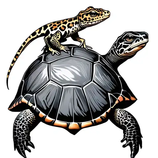 Turtle With Leopard Gecko On Back