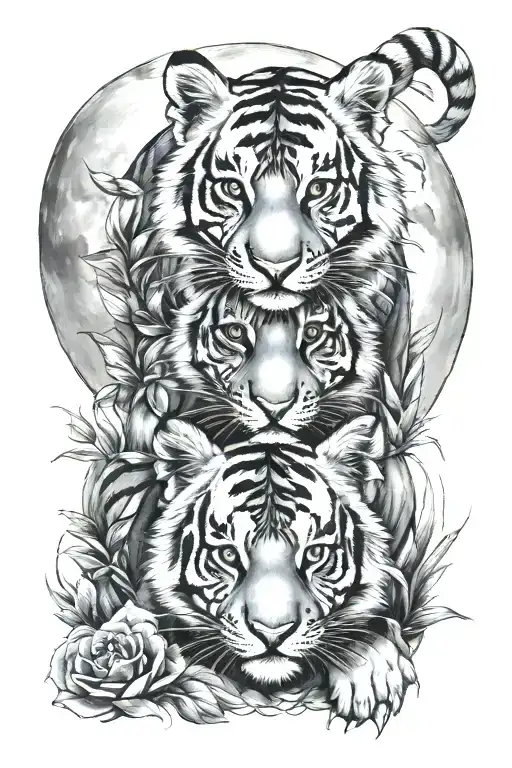 Playful Tiger Cubs Full Moon