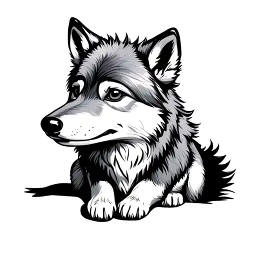 Wolf Sitting Alone Baby Looking In The Air