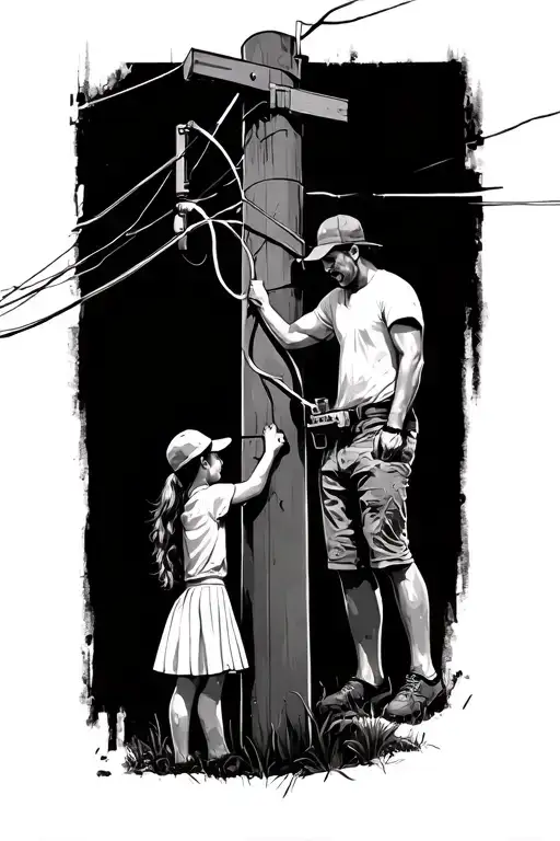 Father And Daughter Working On Utility Pole