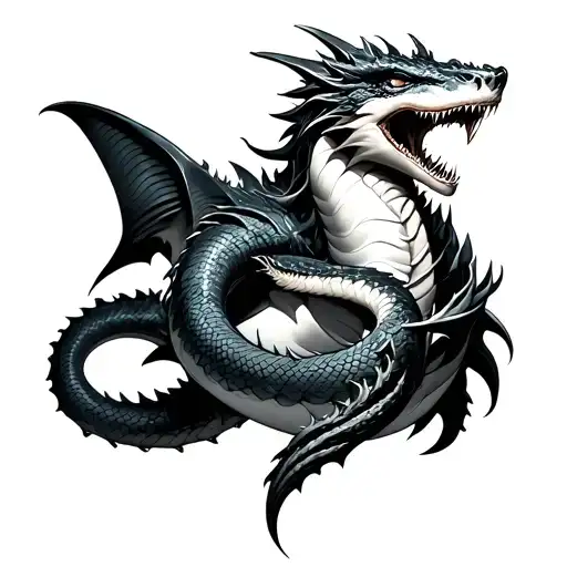 Serpentine Dragon Wrapped Around A Shark