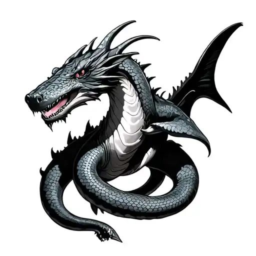 Serpentine Dragon Wrapped Around A Shark