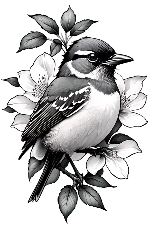 Mockingbird In Dogwood Flowers