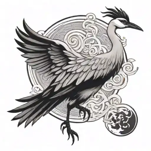 A Japanese Crane Holding A Scroll With The Symbol For Luck And Improvement