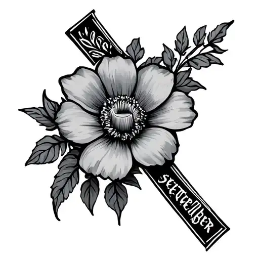 Cross With September Birth Flower Intertwined
