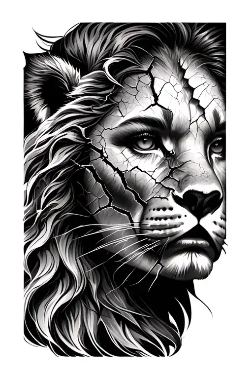 Woman's Face Cracked With Lion Inside