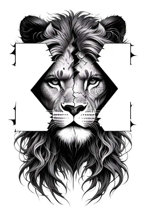 Woman's Face Cracked With Lion Inside Representing