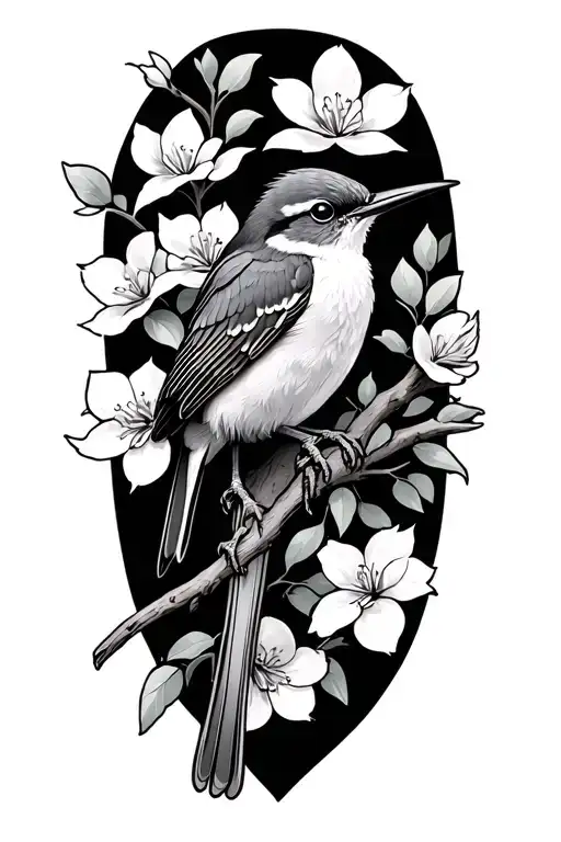 Mockingbird In Dogwood Tree