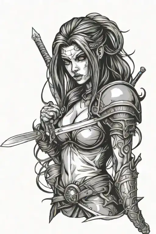 Eyeless Female Warrior Wielding A Sword