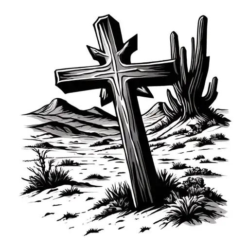 Western Desert Landscape With Cross