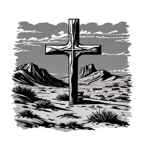 Western Desert Landscape With Cross