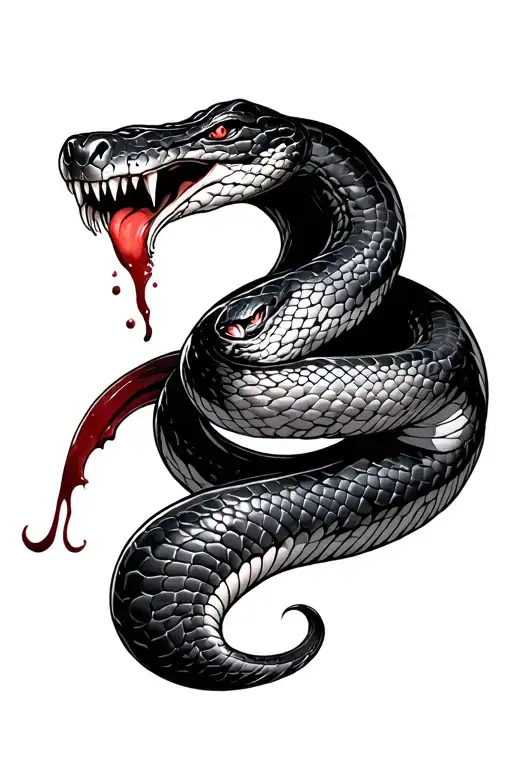 Long Aggressive Snake With Blood On Teeth