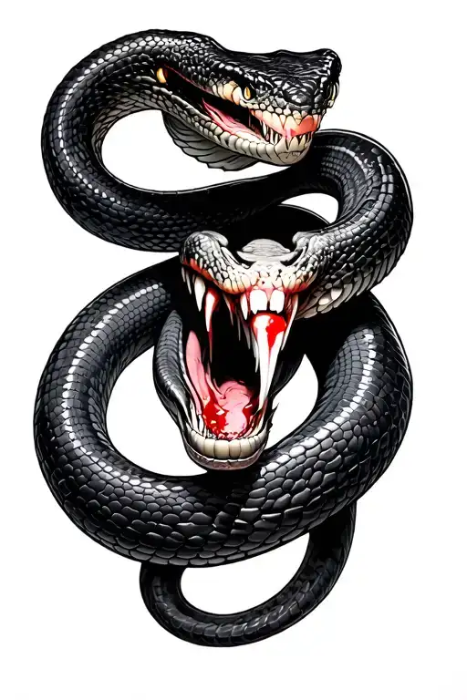 Realistic Long Aggressive Snake With Blood On Teeth