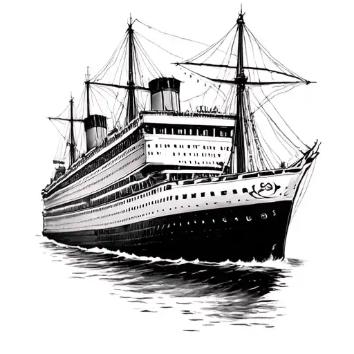 Queen Mary 2 Front Ship Traditional Tattoo Design