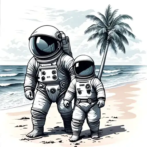 A Beach With An Astronaut And Son Time