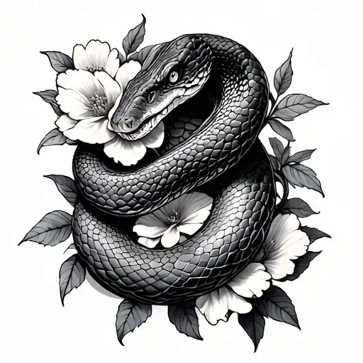 Snake And Flowers Growing