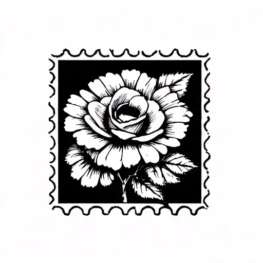 A Stamp With A Rose And A Daisy