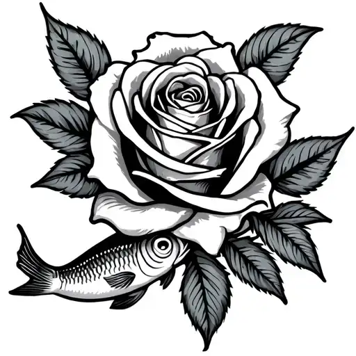 Rose And Aquarius And Fish Symbol Astrology
