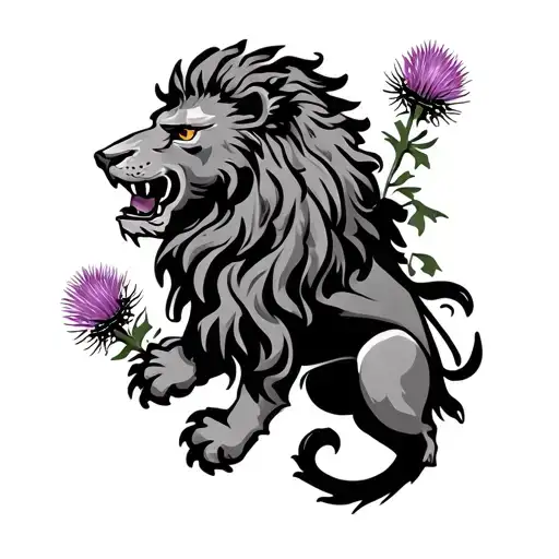 Lion Rampant With Thistles Surrounding