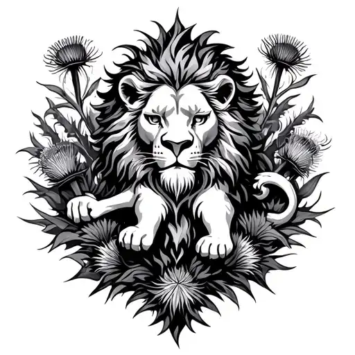 Lion Rampant With Thistles Surrounding