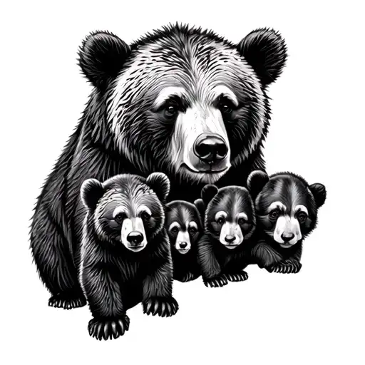 Bear Family With 3 Cubs