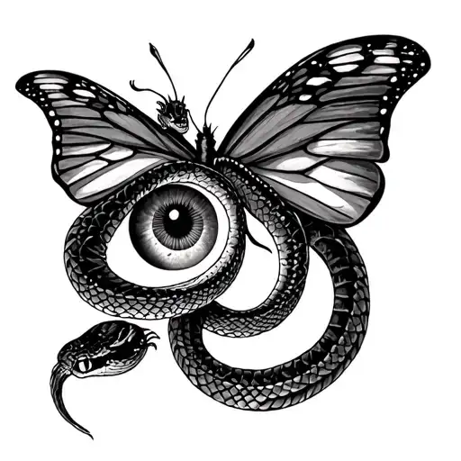 Snake Inside A Butterfly And The Moon And The Eye