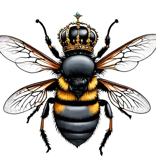 Smaller Queen Bee Larger Crown Fine Line Drawing