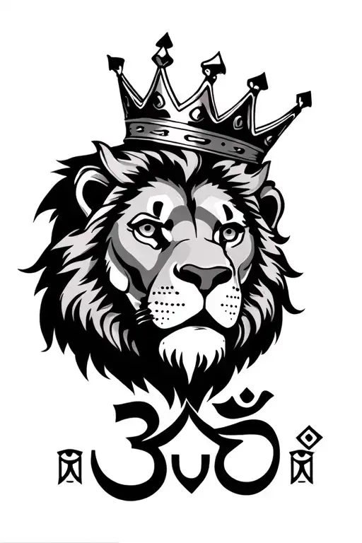 A Lion Face With A Crown And An Aum Symbol Below The Lion