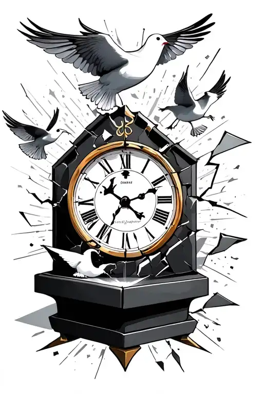 Broken Box Clock With Doves Flying