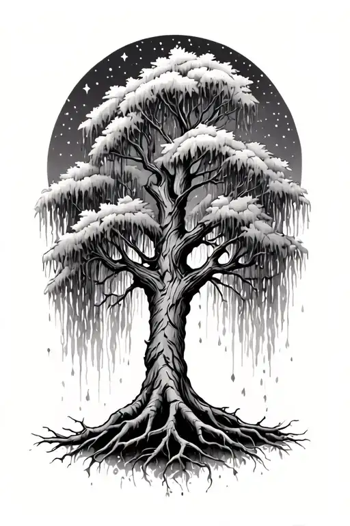 Weeping Willow Tree Dead Roots Reaching Deep Stars