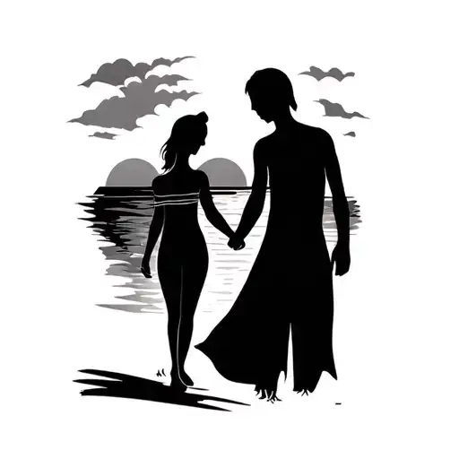 Father Daughter Son Mother Siluette Beach Sunset